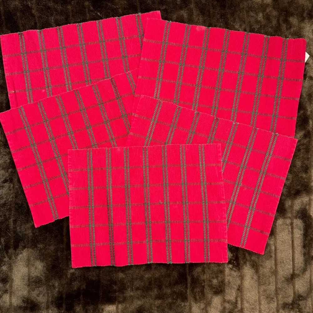 Pier 1 Set of 5 Red with Green Stripes Cotton/Rayon‎ Woven Placemats
